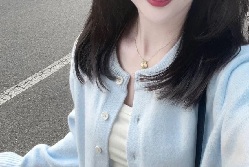 Round Neck Solid Button-Front Cardigan