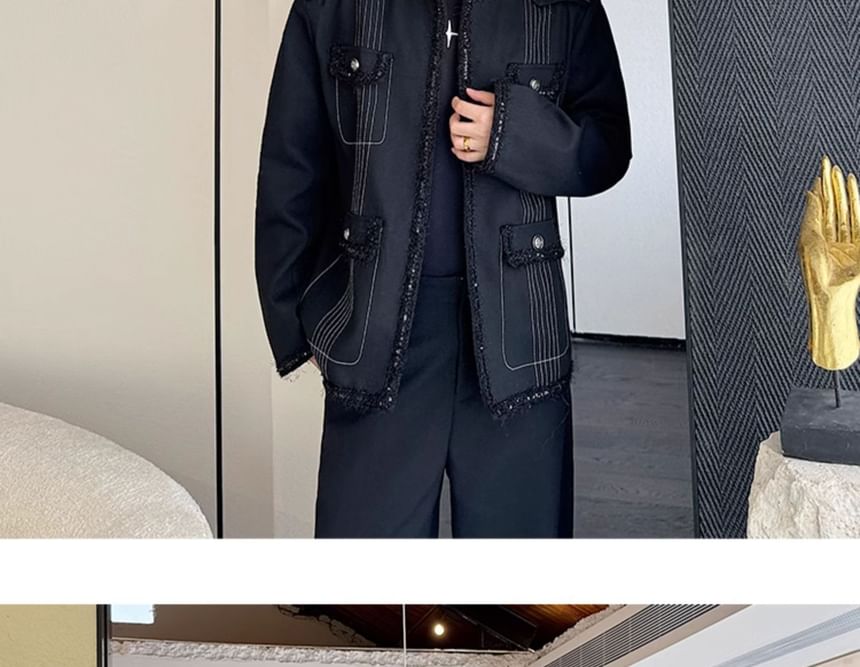 Tweed Trim Contrast Stitched Jacket