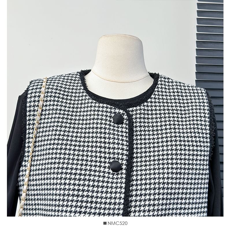 Set: Gingham Tweed Vest + Pleated A-Line Dress