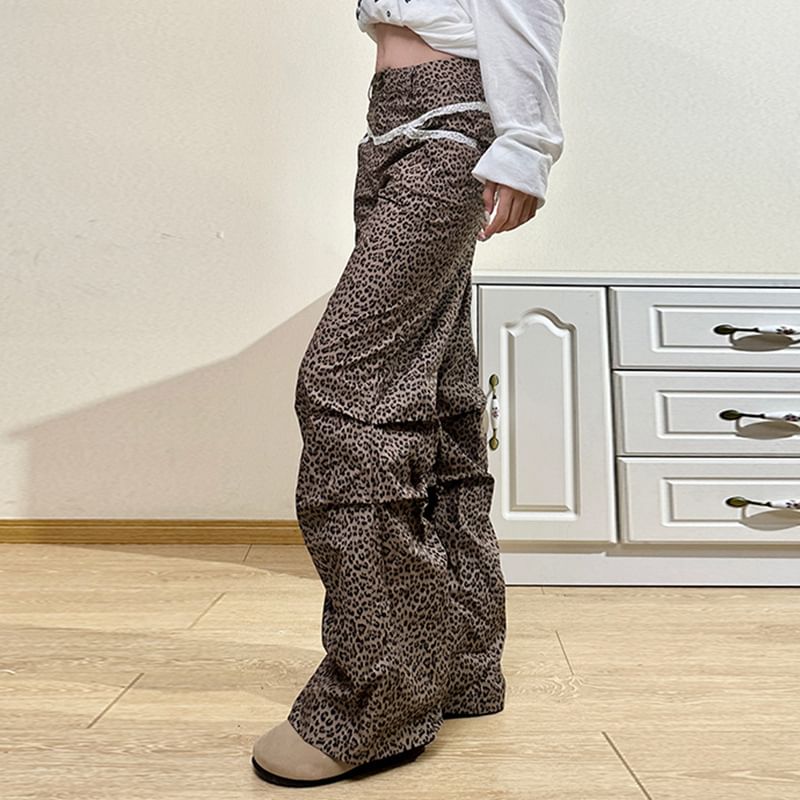 Rise Leg Leopard Pants High Wide