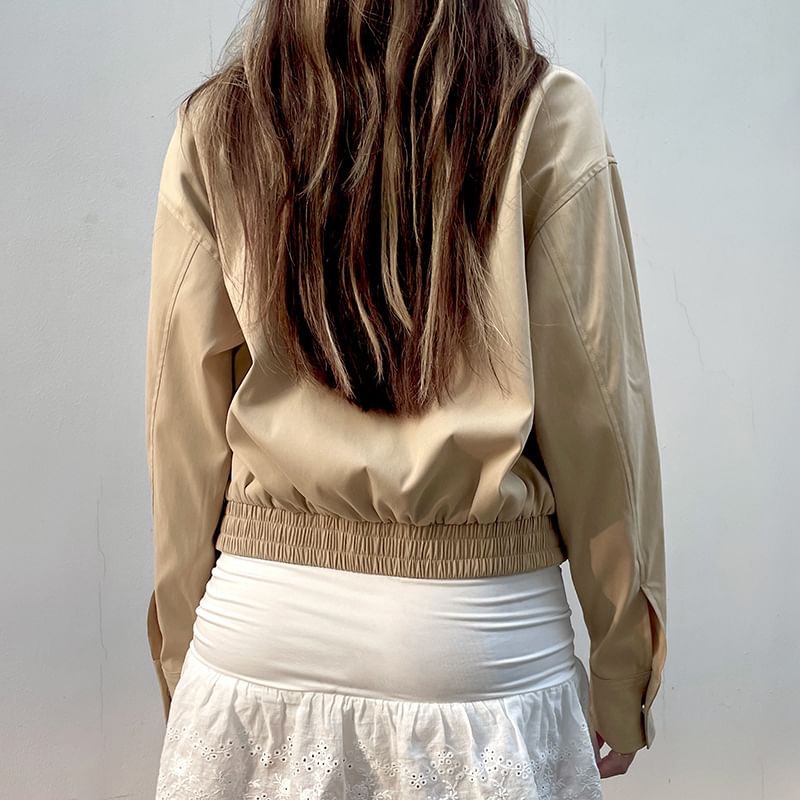 Zip Plain Up Jacket Collared Cropped