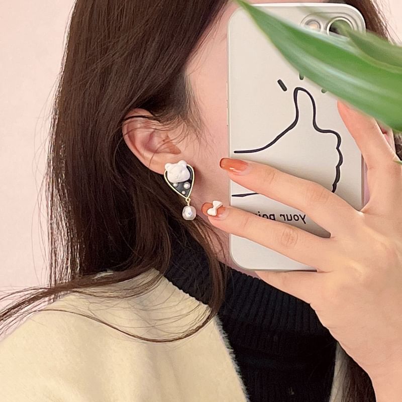 Earring Alloy Bear Drop Faux Pearl