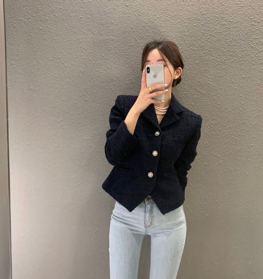 Tweed Button-Up Crop Jacket