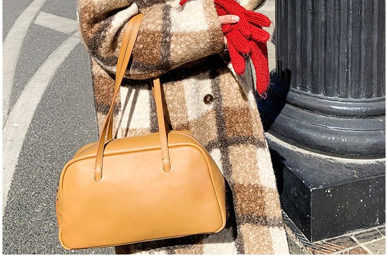 Lapel Collar Plaid Double-Breasted Long Coat