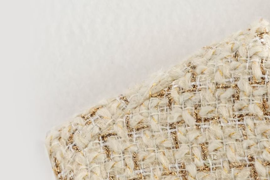 Round Neck Tweed Belted Button Vest