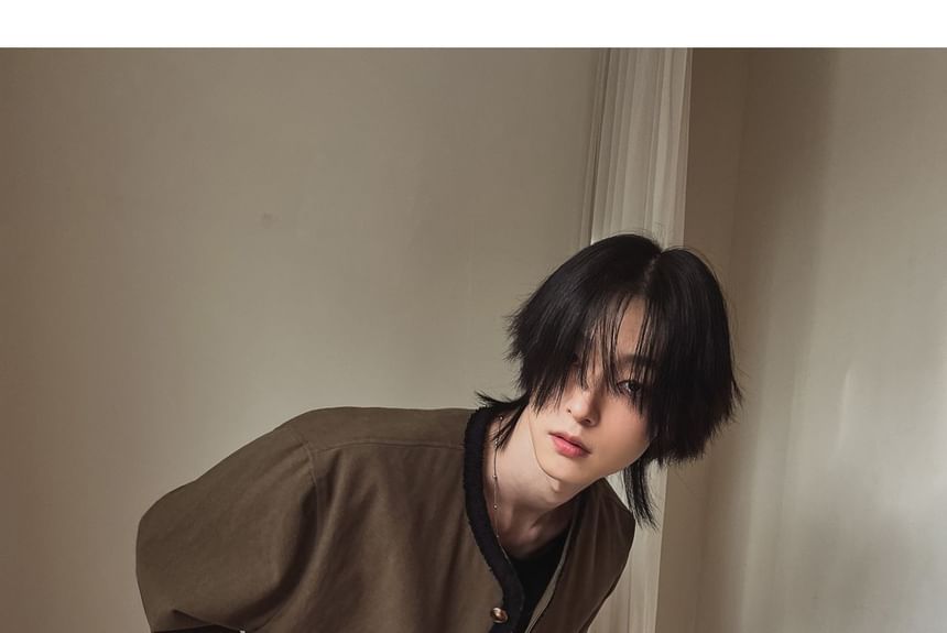 Unisex Round Neck Button-Up Tweed Jacket