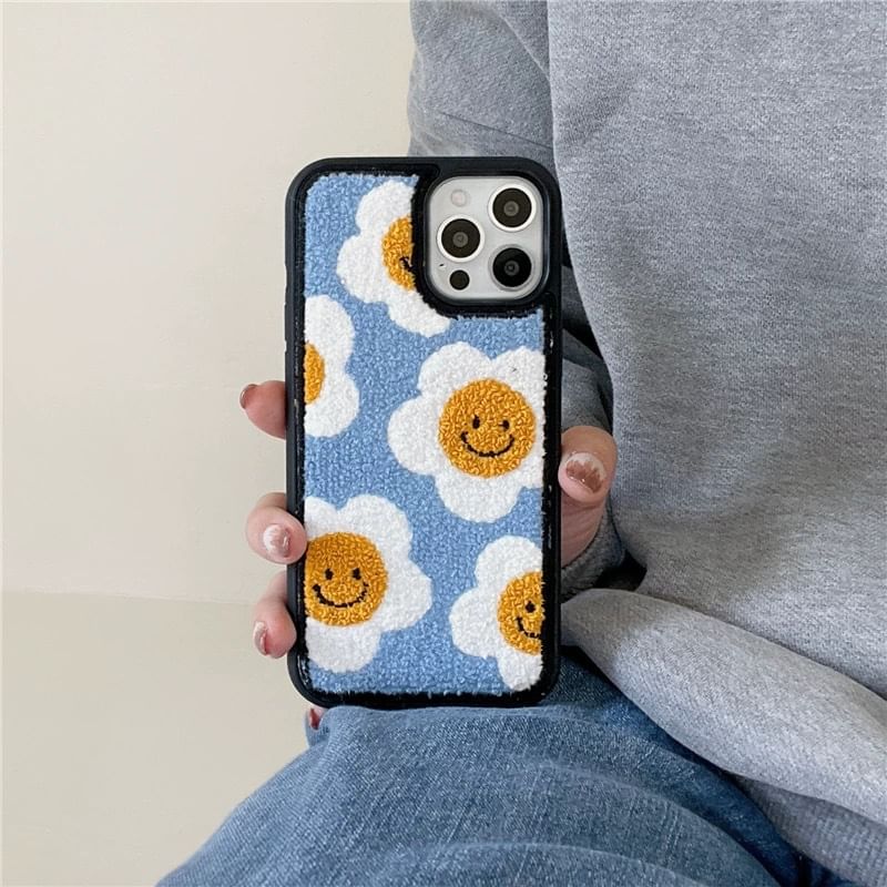 Smiley Floral Embroidered Phone Case