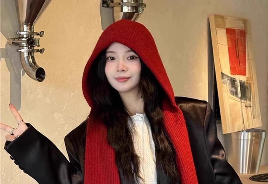 Knit Scarf Plain Hooded