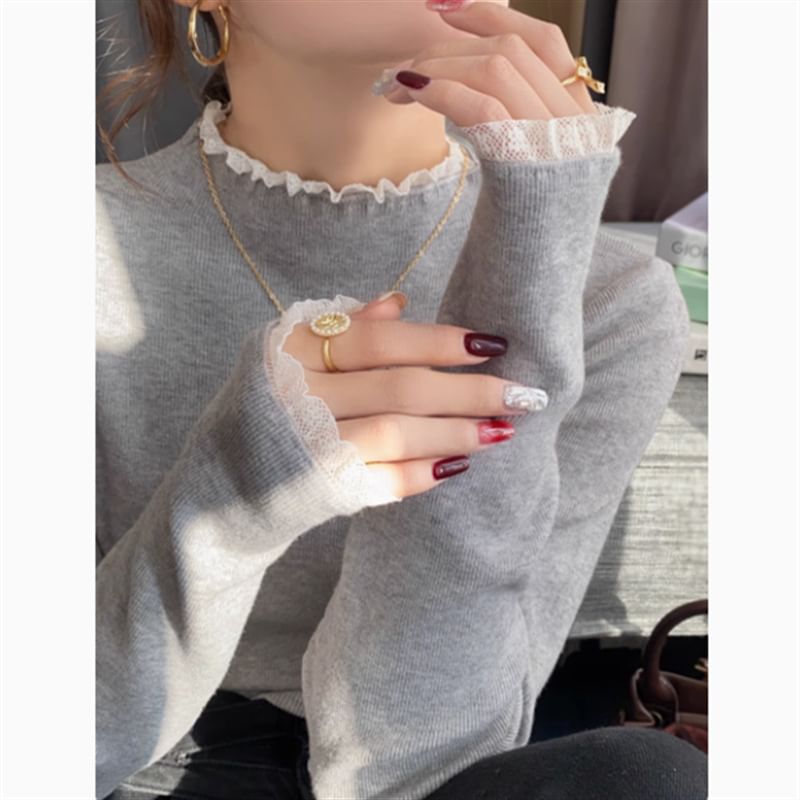 Mock-Neck Long-Sleeve Basic Knit Tee