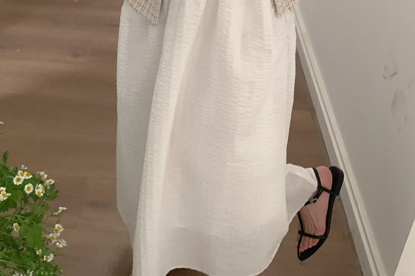 Short Sleeve Collared Tweed Faux Pearl Button Jacket