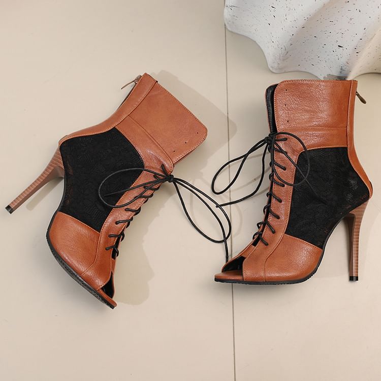 High Peep-Toe Lace Sandals Heel Panel