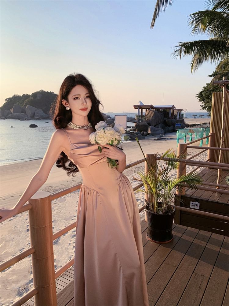 Plain Spaghetti Strap Gown A-Line Evening