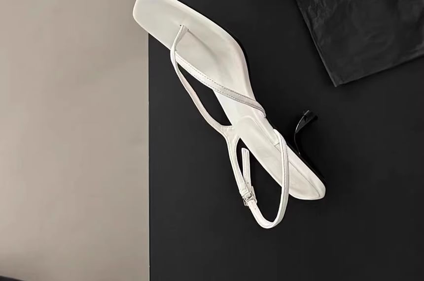 Kitten Heel Square Toe Plain Slingback Thong Sandals