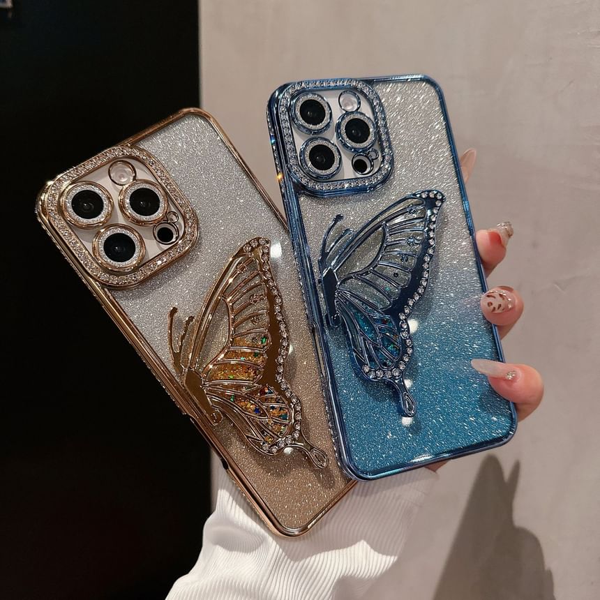 Case Embellished Stand Phone Butterfly