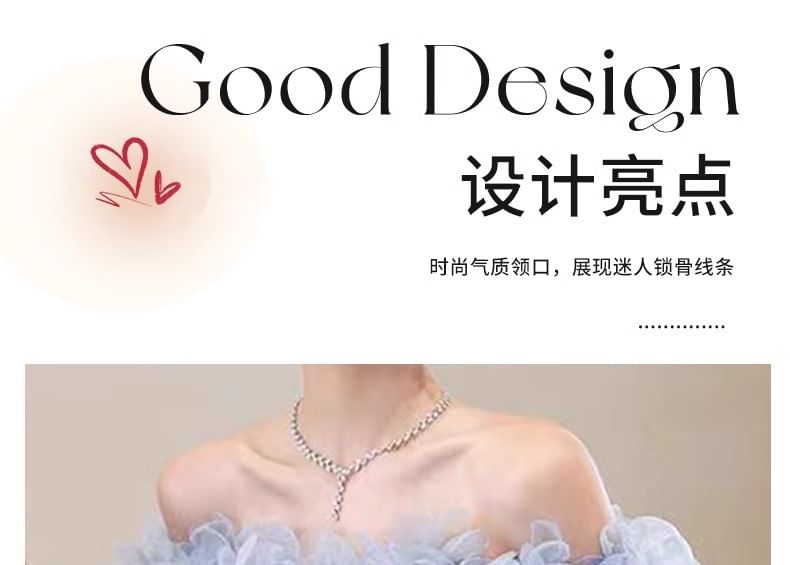 Ruffle Off-Shoulder Evening A-Line Sequin Gown Floral