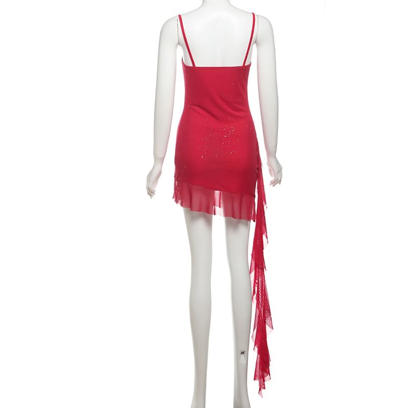 Sweetheart Neckline Glitter Mini A-Line Dress with Spaghetti Straps