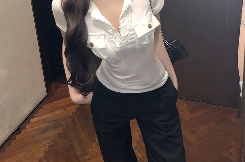 Short-Sleeve Slim Collar Fit Plain Tee