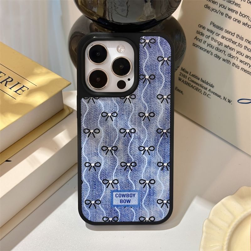 Phone Wavy Bow Denim Case