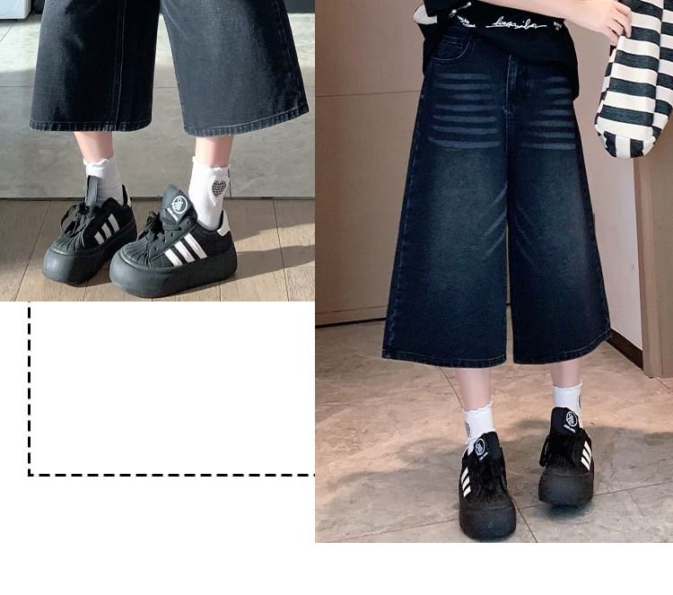 High Jeans Capri Wide Waist Washed Leg