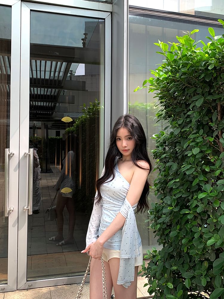 One-Shoulder T-Shirt Dotted Long-Sleeve