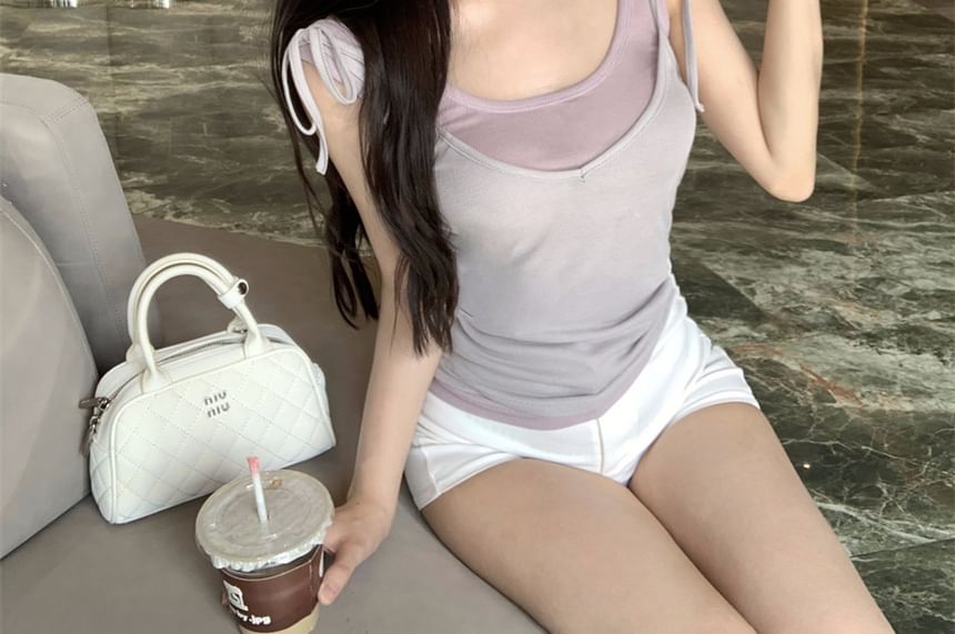 Scoop Set: Camisole Top Plunge Plain Tie + Neck Tank Deep Shoulder