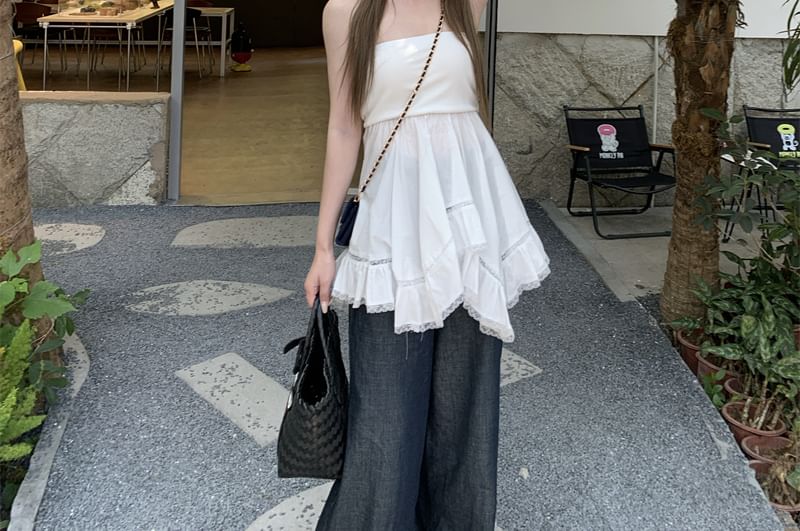 Tube Ruffle Top Trim Lace Plain