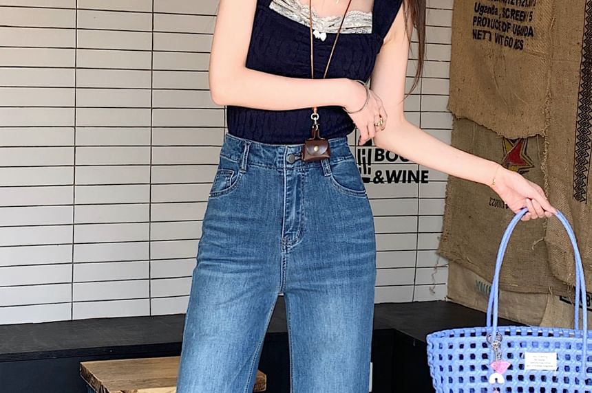 Washed High Jeans Rise Flared