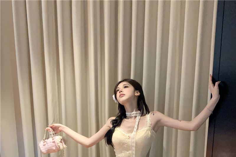 Lace Dress Spaghetti Strap Bodycon Floral Mini