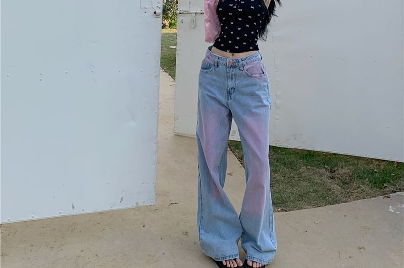 Leg Wide Low Rise Jeans Washed
