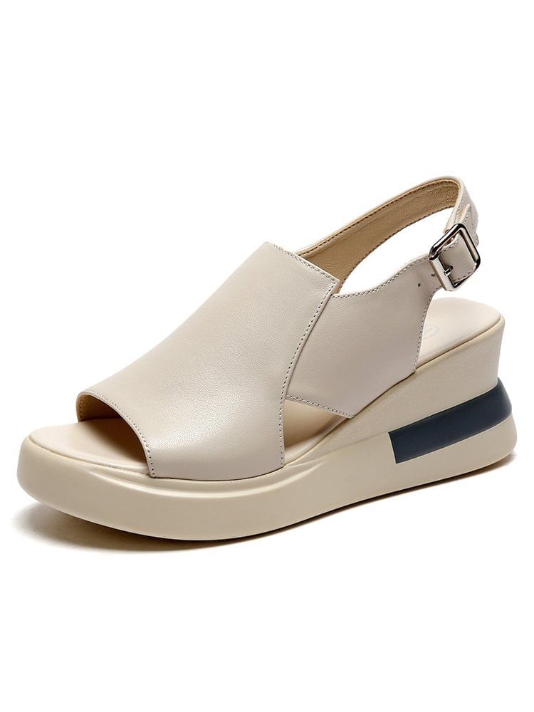 Slingback Sandals Plain Wedge Faux Heel Leather