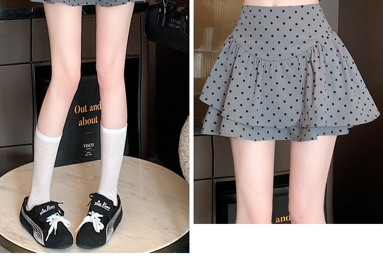 Dotted Mini A-Line Skirt Waist High