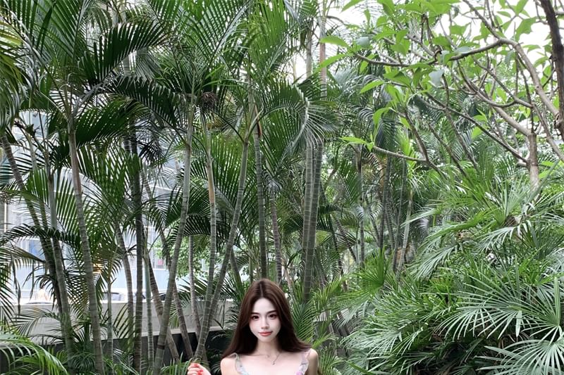 Floral Print A-Line Sleeveless Mini Ruffle Dress V-Neck