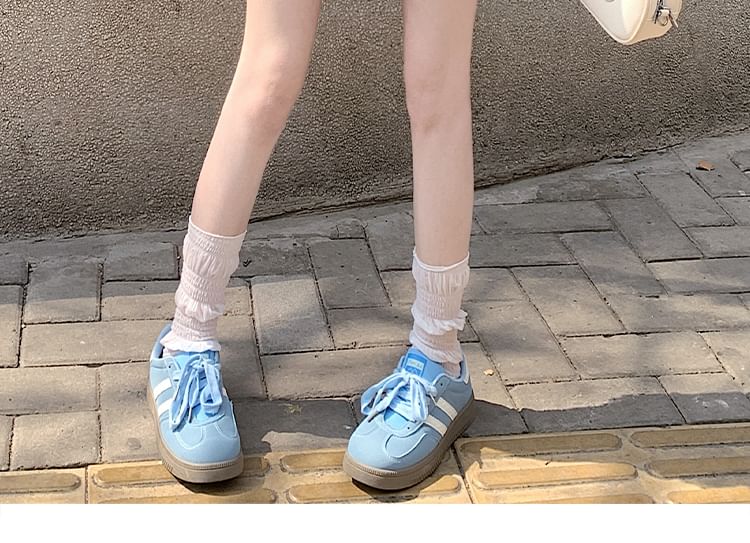 Lace-Trimmed Denim Flared Mini Skirt