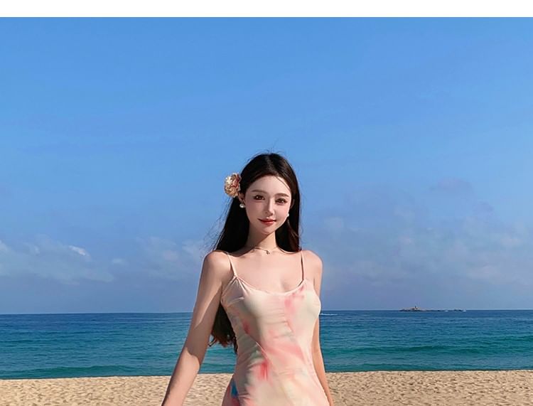 Scoop Neck Tie Dye Spaghetti Strap Mermaid Maxi Dress