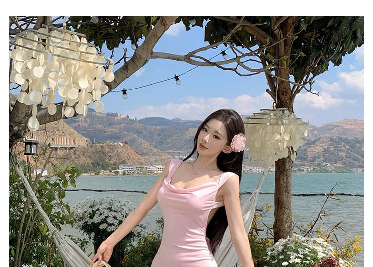 Open Back Sleeveless Plain Sheath Maxi Dress