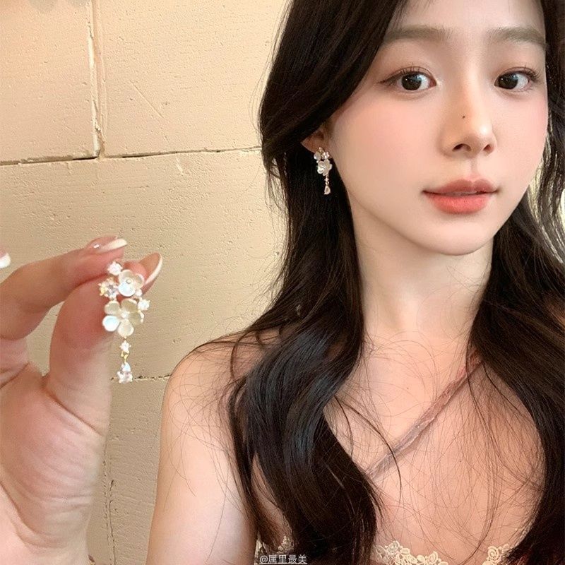 Earring Alloy Rhinestone Drop Floral