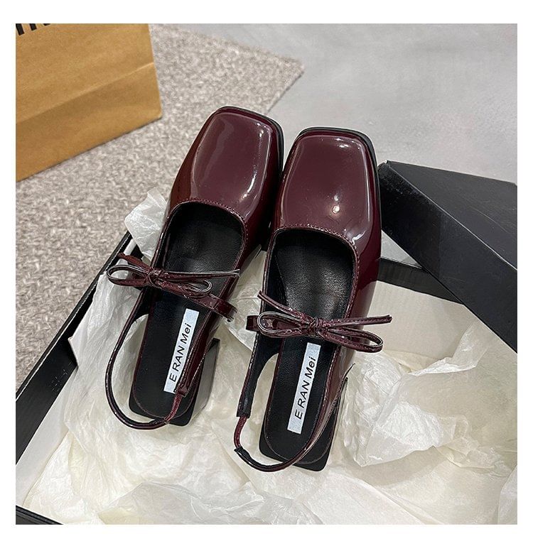 Bow Jane Mary Pumps Square Toe Slingback