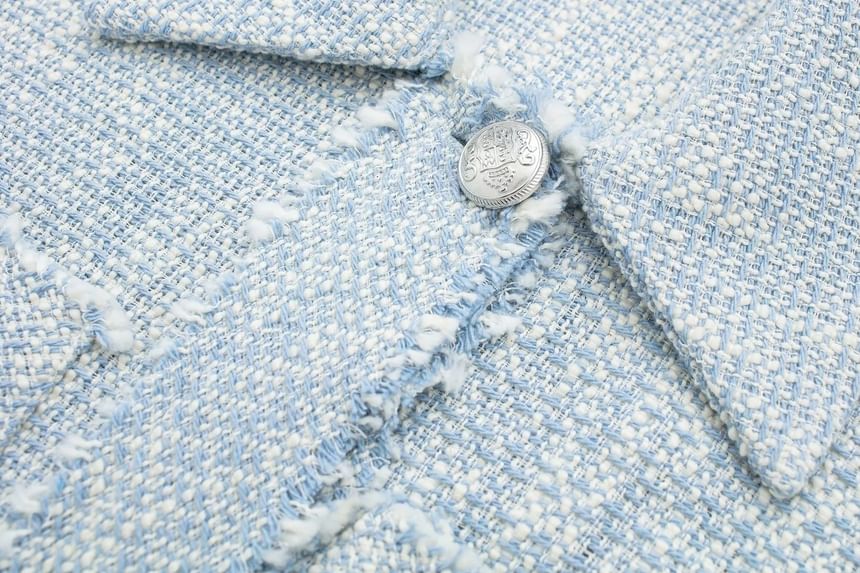 Collared Tweed Button-Up Crop Vest