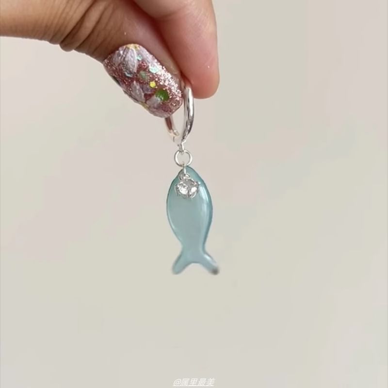 Fish Hoop Earring Drop Rhinestone