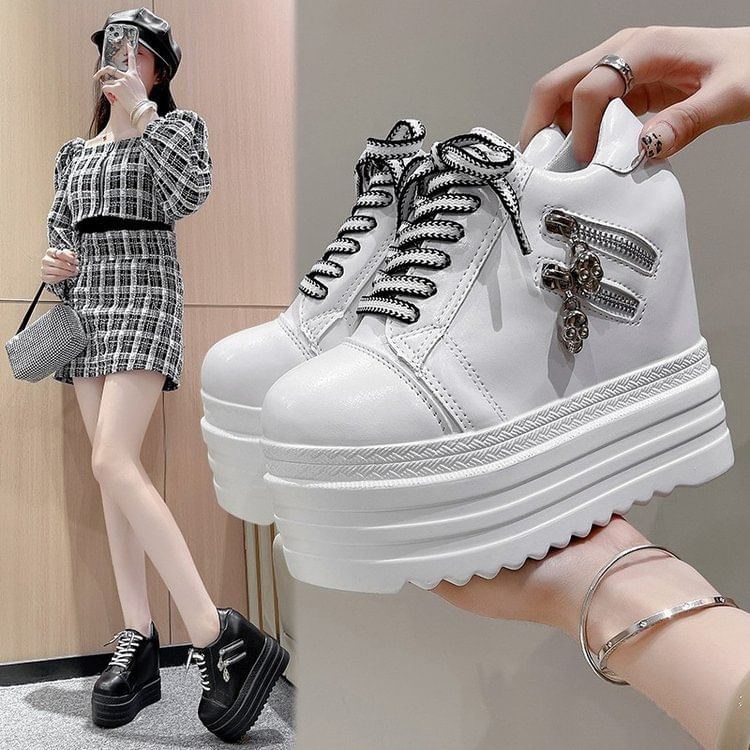 Hidden Zip Platform Sneakers Wedge Panel