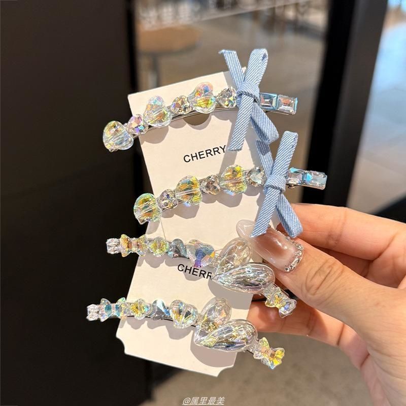 Ribbon Faux Heart Crystal Clip Hair