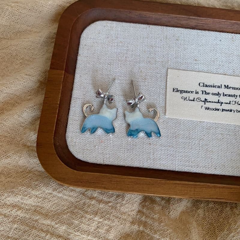 Gradient Cat Earring Alloy Drop Resin