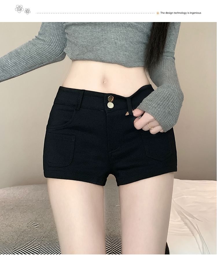 Low Rise Plain Denim Hot Pants