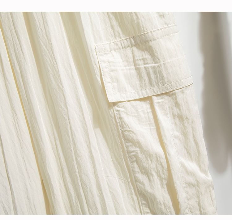 Drawstring Waist Plain Cropped Harem Cargo Pants