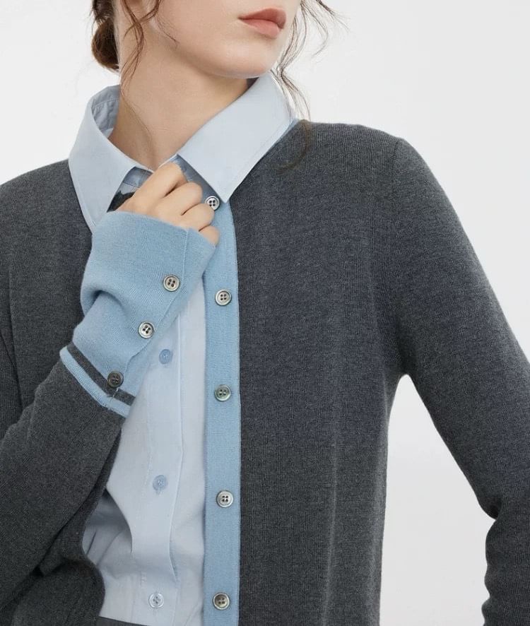 Crew Neck Two Tone Cardigan