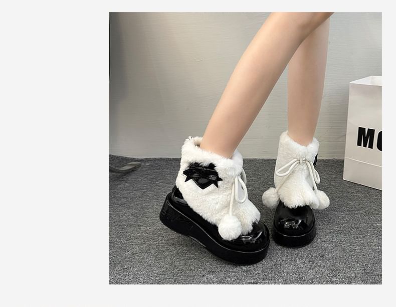Bow Pom Pom Fluffy Platform Short Snow Boots