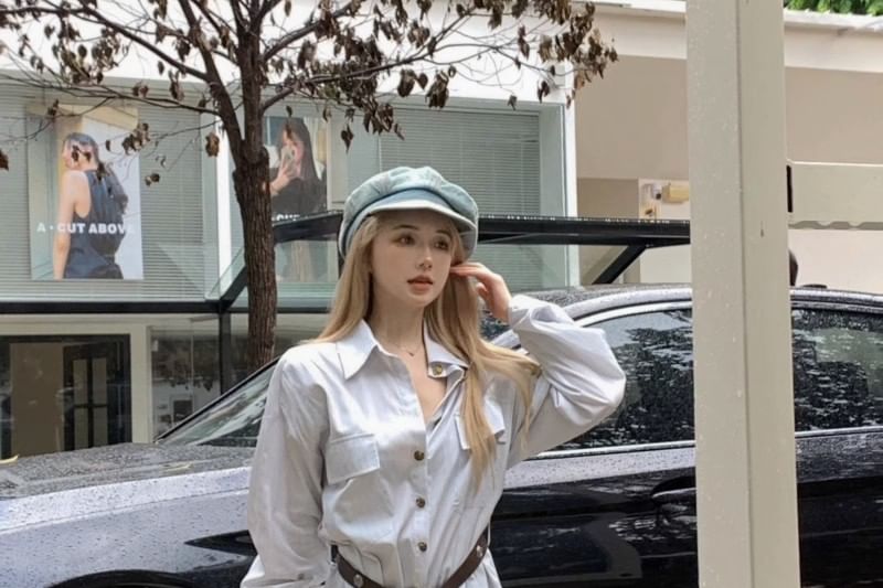 Oversized Striped Shirt with Belt and Long Sleeves Set