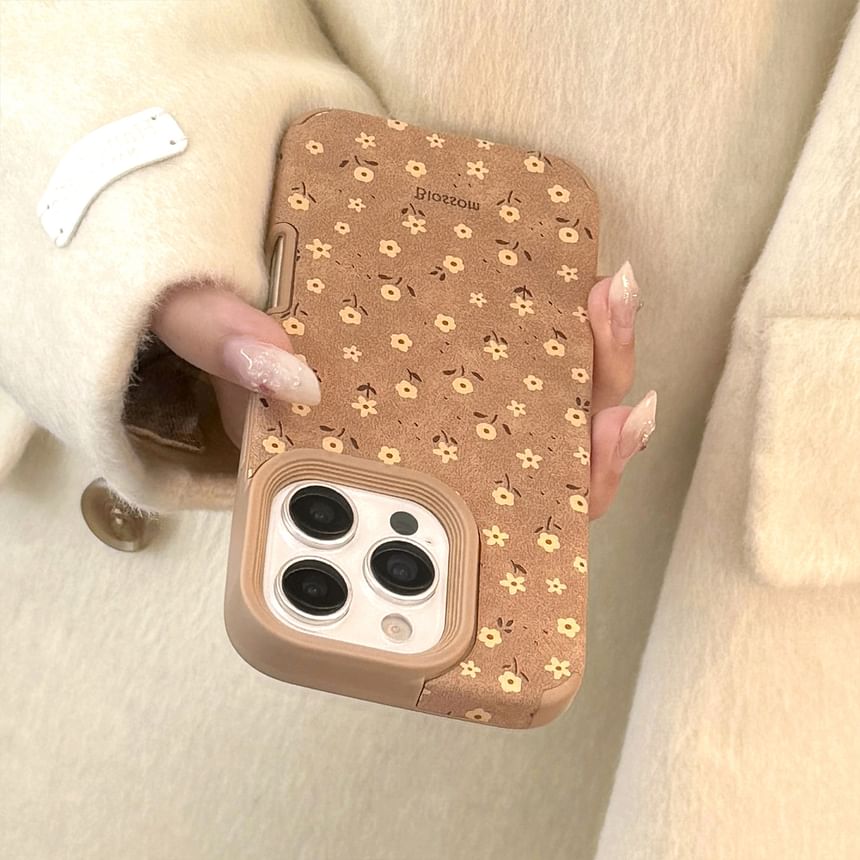 Floral Faux Suede Phone Case