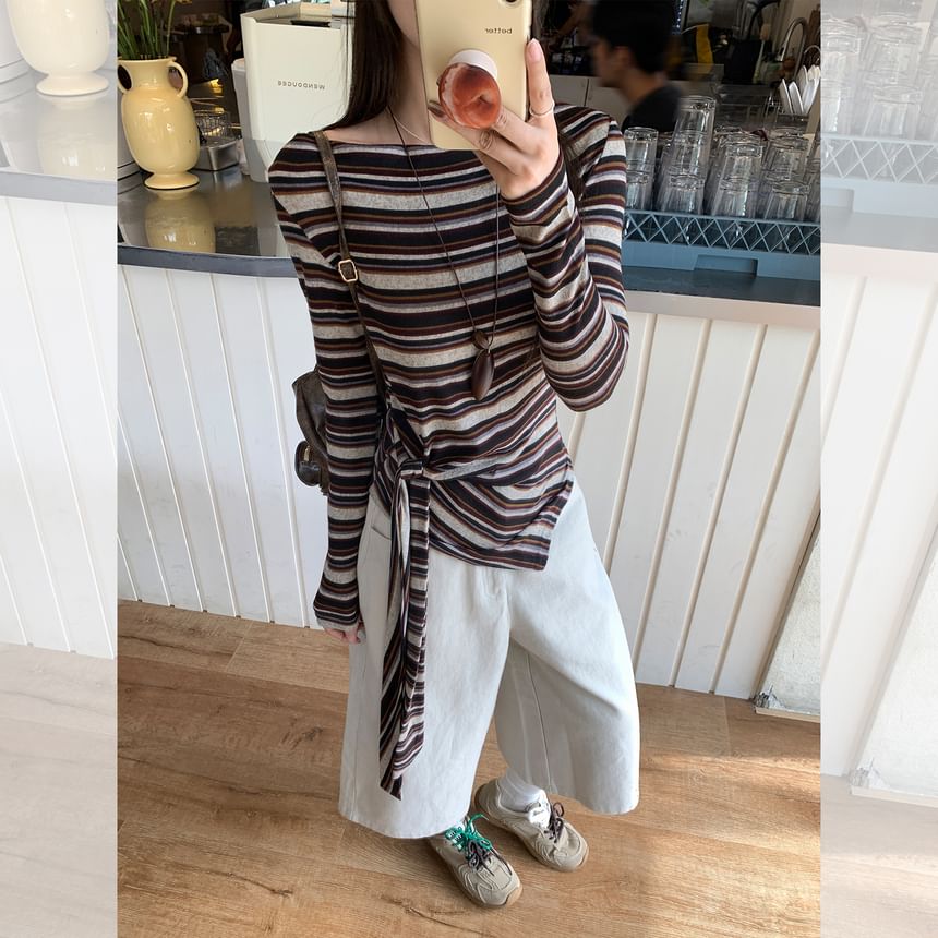 Boatneck Striped Tee with Long Sleeves