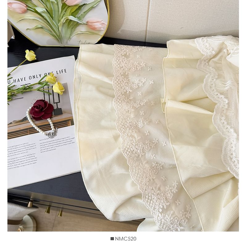 Lace Panel Layered Maxi A-Line Skirt High Waist